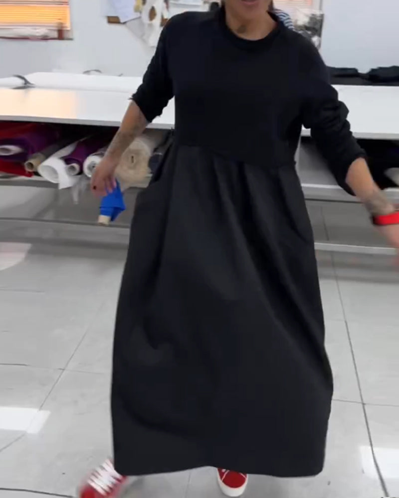 Casual lange zwarte a-lijn jurk in de kleur Zwart voor dames in Casual stijl ideaal voor de herfst.