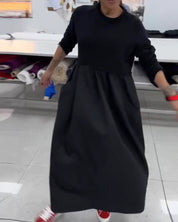Casual lange zwarte a-lijn jurk in de kleur Zwart voor dames in Casual stijl ideaal voor de herfst.