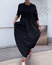 Casual lange zwarte a-lijn jurk in de kleur Zwart voor dames in Casual stijl ideaal voor de herfst.