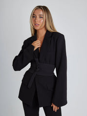 Celine | Elegante Blazer met belt in de kleur Zwart voor dames in Formal stijl geschikt voor alle seizoenen.