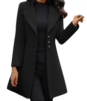 Celine | Italiaanse wollen blazer-jas met lange mouwen in de kleur Zwart voor dames in Heritage stijl ideaal voor de winter