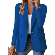 Stijlvolle damesblazer, perfect voor een veelzijdige en trendy look. Deze casual blazer met een effen design en lange mouwen is een must-have item voor elke vrouw. Geniet van een elegante uitstraling, comfortabele pasvorm en een handige zak met gesp voor een modieuze touch.