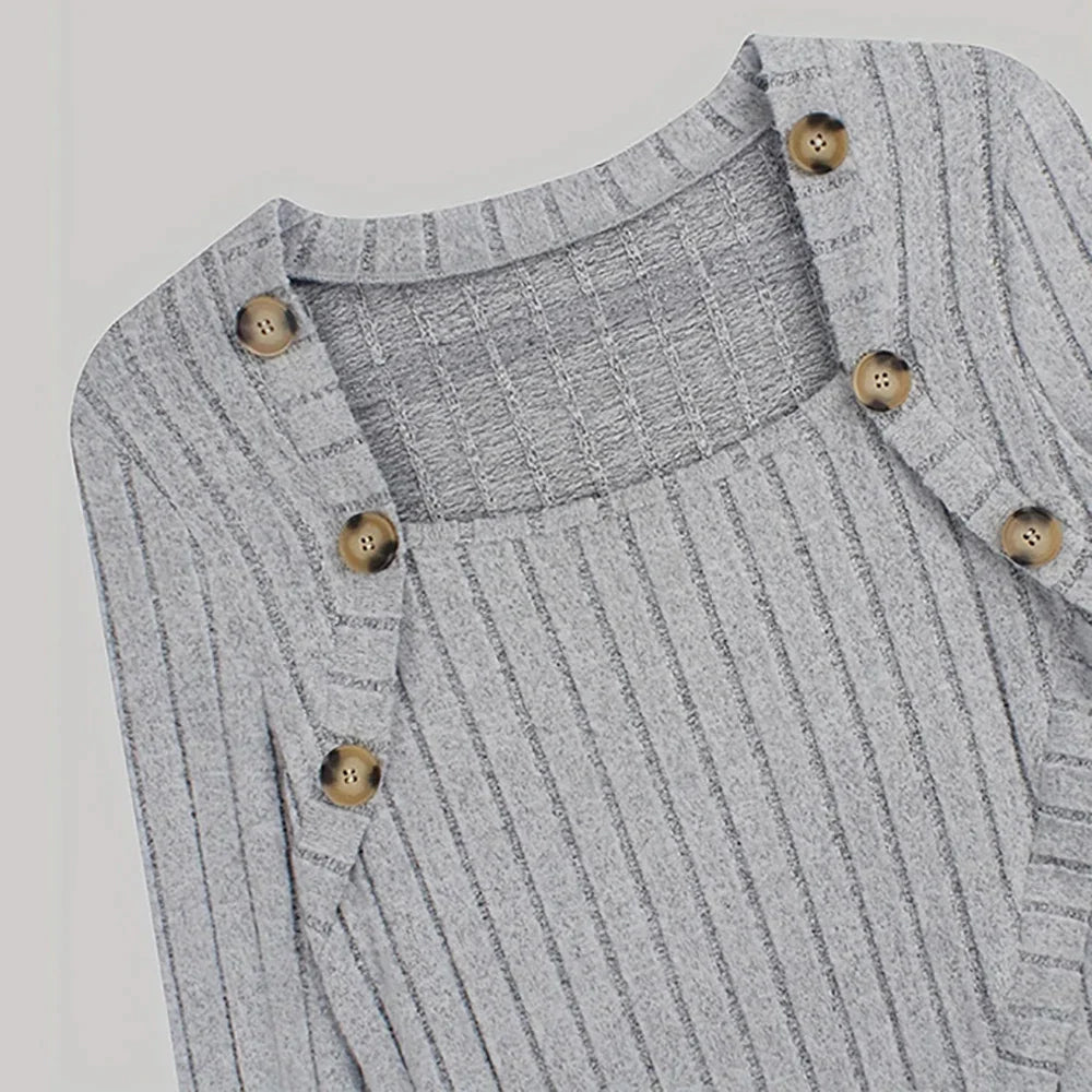 Claudia | Asymmetrische geribbelde cardigan in de kleur Grijs voor dames in stijl ideaal voor de herfst.