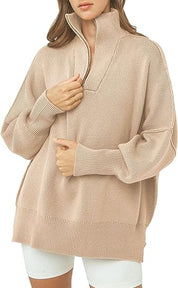 Coltrui met rits, V-hals en lange mouwen in de kleur Abrikoos voor dames in stijl ideaal voor de herfst.