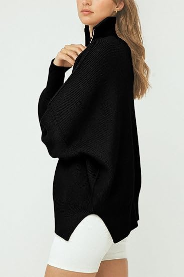 Coltrui met rits, V-hals en lange mouwen in de kleur Zwart voor dames in stijl ideaal voor de herfst.