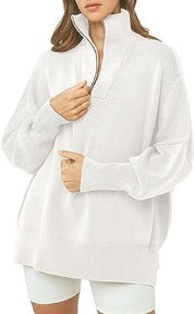 Coltrui met rits, V-hals en lange mouwen in de kleur Wit voor dames in stijl ideaal voor de herfst.