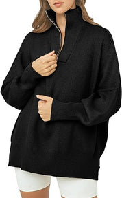 Coltrui met rits, V-hals en lange mouwen in de kleur Zwart voor dames in stijl ideaal voor de herfst.