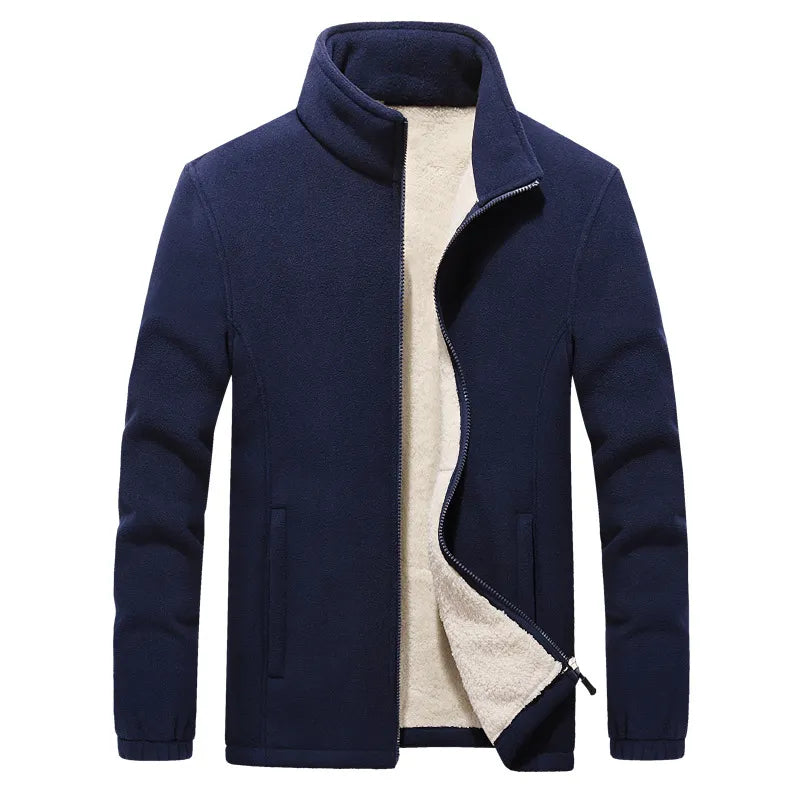 Comfortabele Fleece Jas in de kleur Marineblauw voor heren in Lounge stijl ideaal voor de herfst.