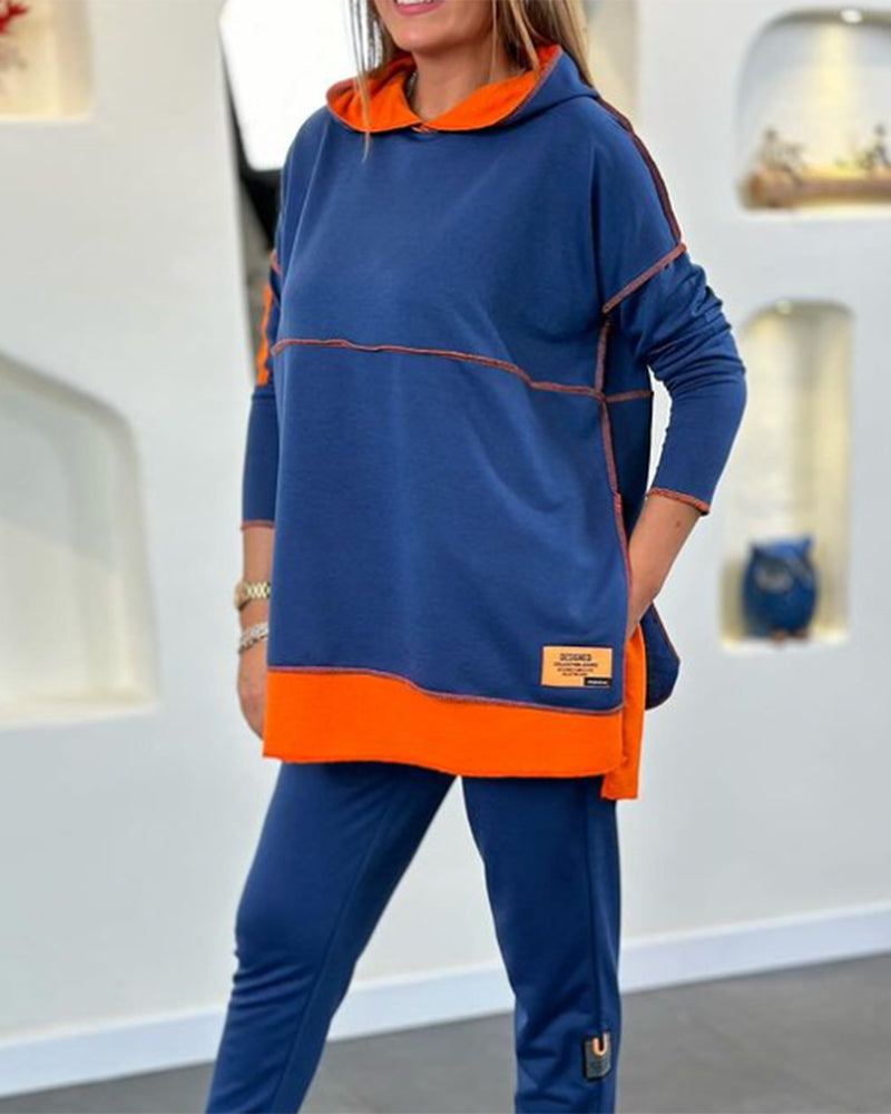 CozyCalmness | Losse, casual hoodie met kleurblokken in de kleur Koningsblauw voor dames in Lounge stijl ideaal voor de herfst.