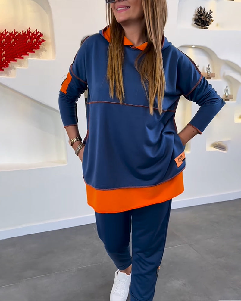 CozyCalmness | Losse, casual hoodie met kleurblokken in de kleur Koningsblauw voor dames in Lounge stijl ideaal voor de herfst.