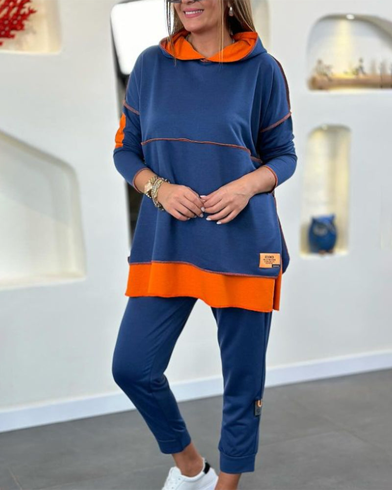 CozyCalmness | Losse, casual hoodie met kleurblokken in de kleur Koningsblauw voor dames in Lounge stijl ideaal voor de herfst.