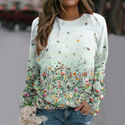 Dagmar | Dames Trui met ronde hals en verschillende printjes in de kleur Lichtgroen voor dames in stijl ideaal voor de herfst.