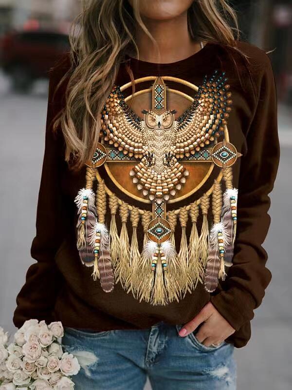 Dames trui met ronde hals in twee varianten in de kleur Bruin voor dames in stijl geschikt voor alle seizoenen.