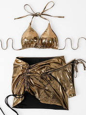 Dante | Glanzende & trendy bikini set in de kleur Goud voor dames in Beach stijl ideaal voor de zomer.
