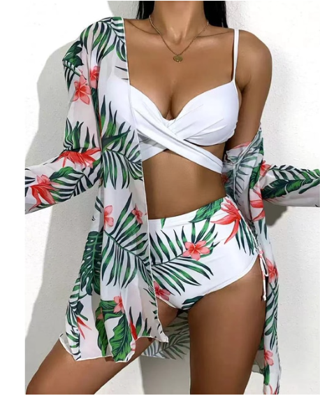 Dante | Kleurrijke & sexy 3-delige bikiniset in de kleur Wit/Groen voor dames in Beach stijl ideaal voor de zomer.