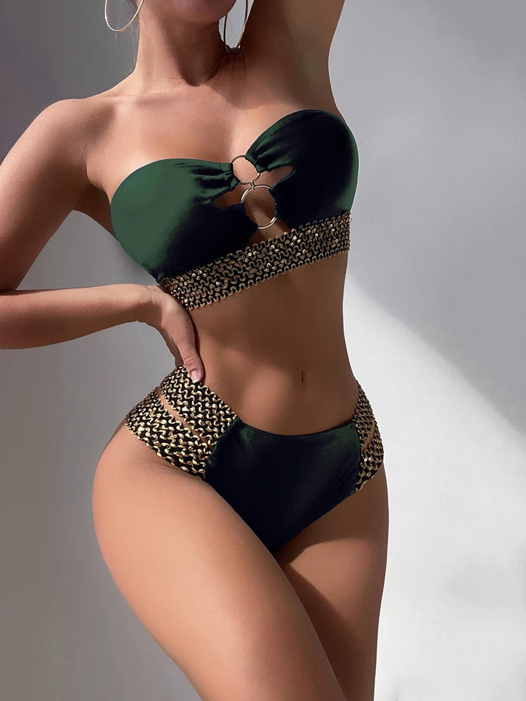 Dante | Strapless & sexy bikini in de kleur Donkergroen voor dames in Beach stijl ideaal voor de zomer.