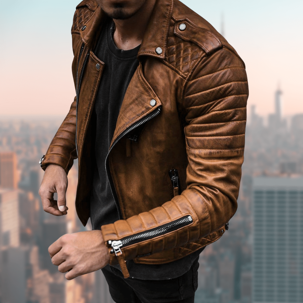 Darrel | Trendy biker jas met zakken en ritsen in de kleur Bruin voor heren in stijl ideaal voor de herfst.