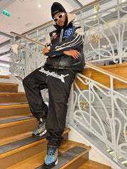 Darrel | Zwarte baggy jeans met letterprint in de kleur Zwart voor heren in Streetwear stijl ideaal voor de herfst.