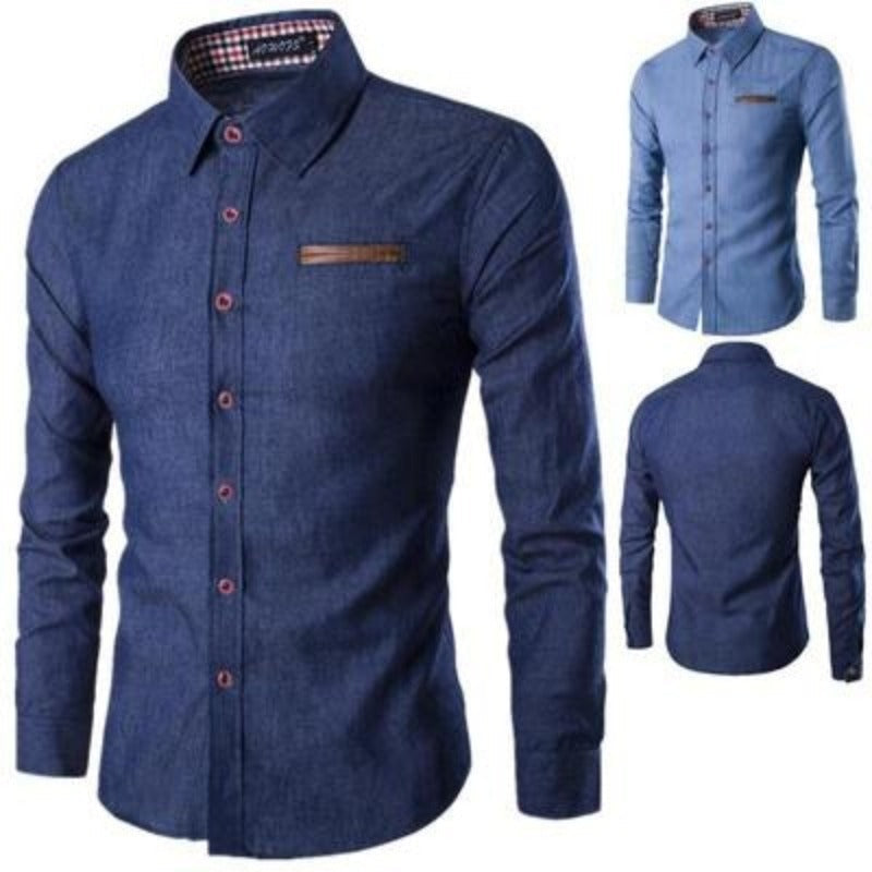Denim Overhemd in de kleur Donkerblauw voor heren in stijl geschikt voor alle seizoenen.