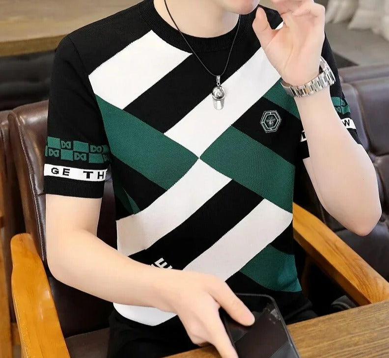 Dicky | Geometrisch heren t-shirt in de kleur Zwart voor heren in stijl ideaal voor de zomer.