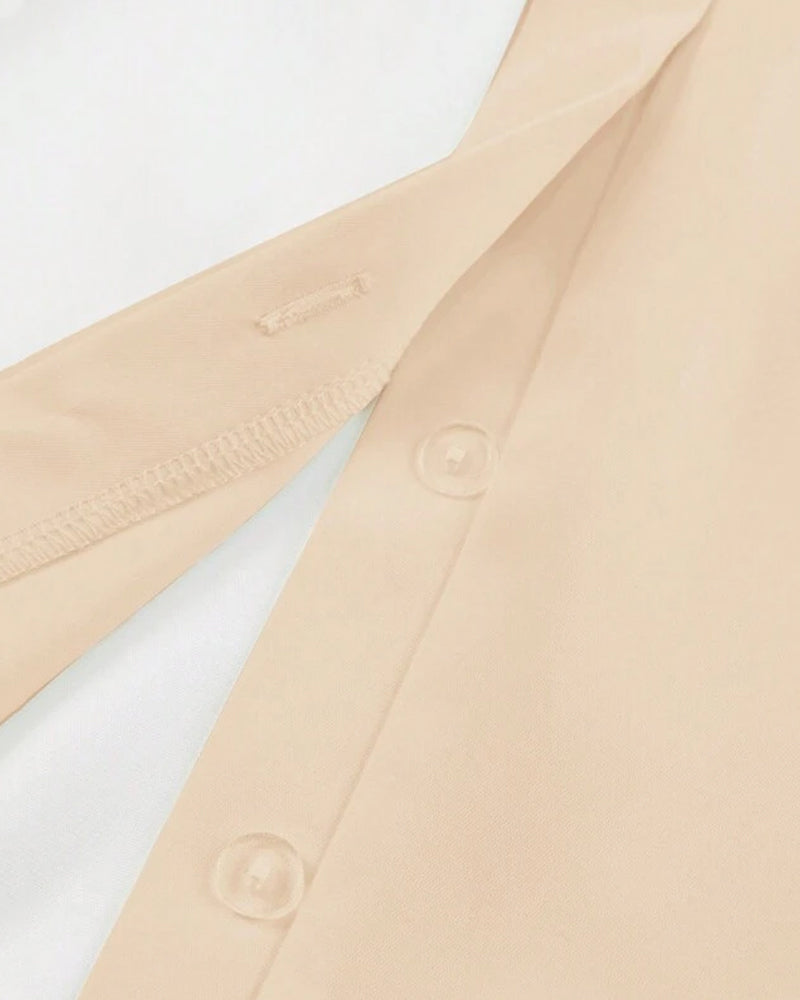 Effen kleur elegant geplooid overhemd in de kleur Beige voor dames in stijl ideaal voor de herfst.