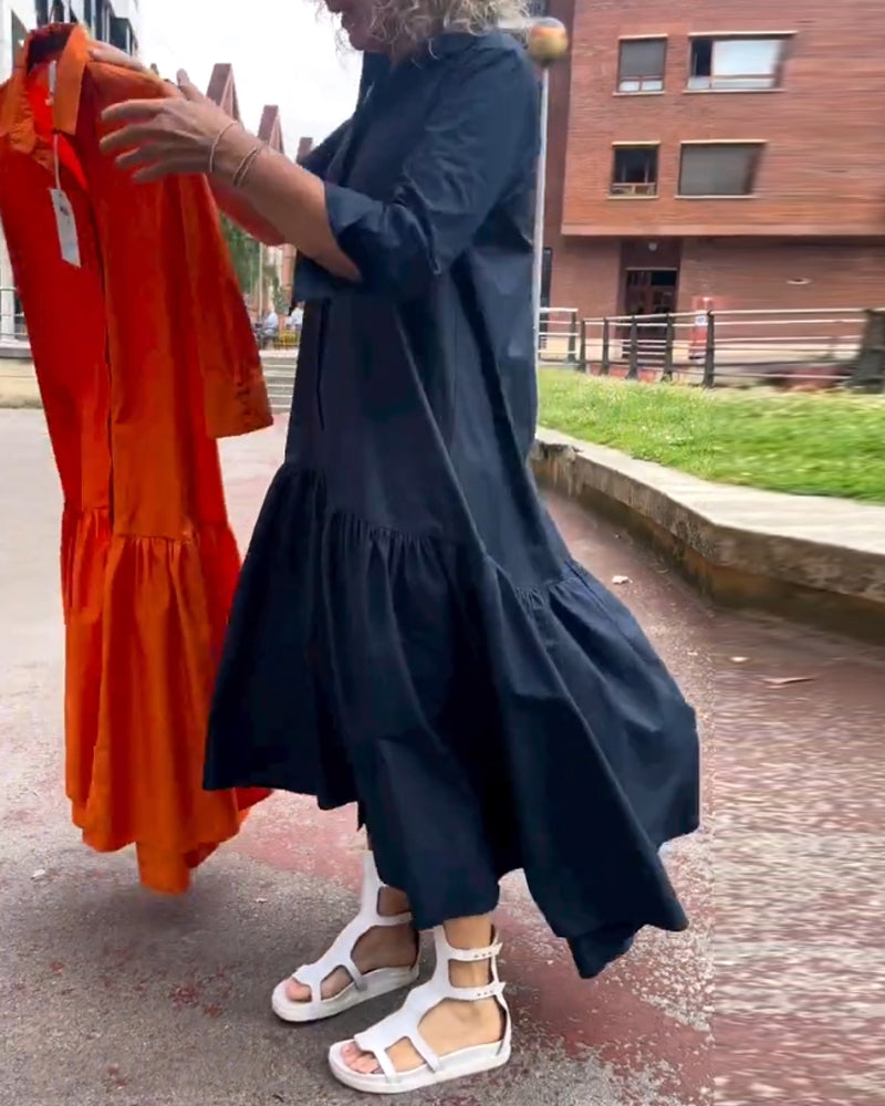 Effen kleuren casual jurk met lange mouwen in de kleur Marineblauw voor dames in stijl ideaal voor de herfst.