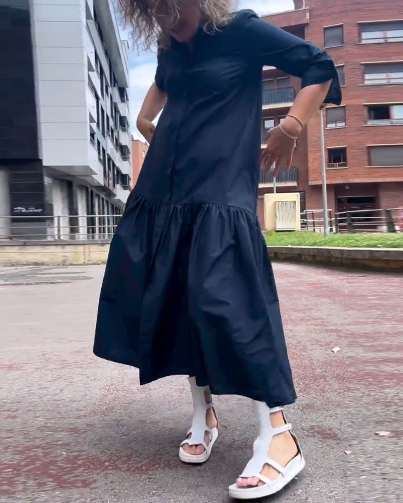 Effen kleuren casual jurk met lange mouwen in de kleur Marineblauw voor dames in stijl ideaal voor de herfst.