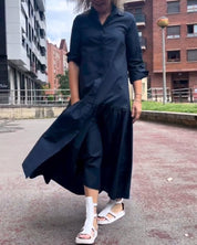 Effen kleuren casual jurk met lange mouwen in de kleur Marineblauw voor dames in stijl ideaal voor de herfst.