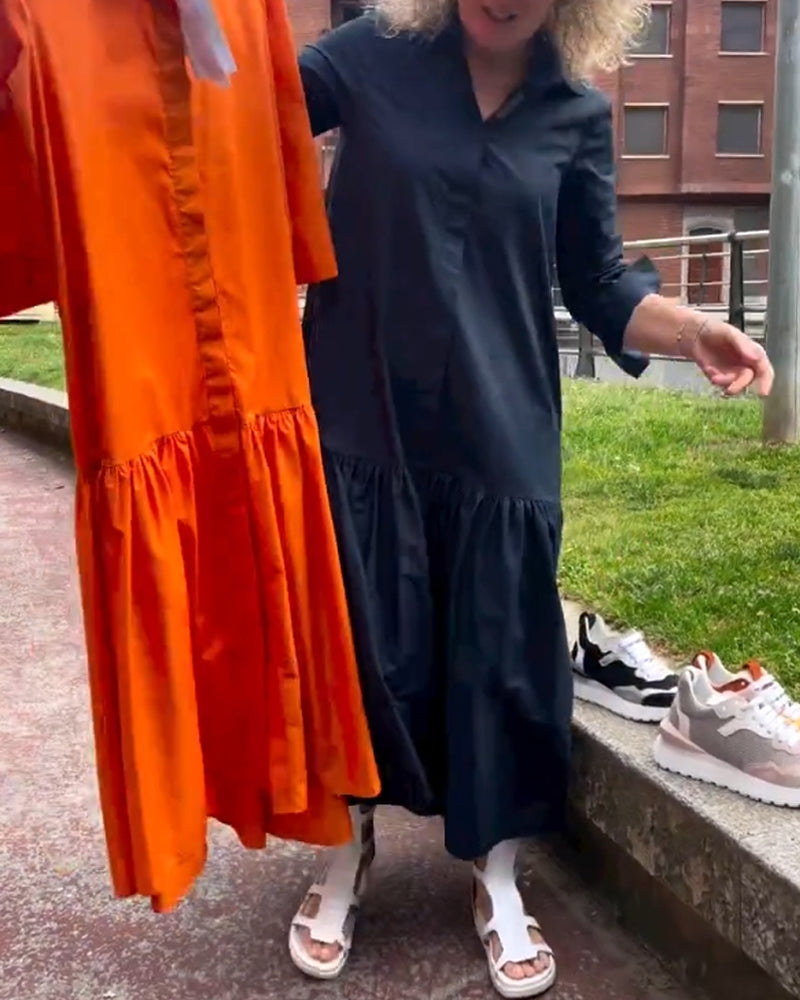 Effen kleuren casual jurk met lange mouwen in de kleur Marineblauw voor dames in stijl ideaal voor de herfst.