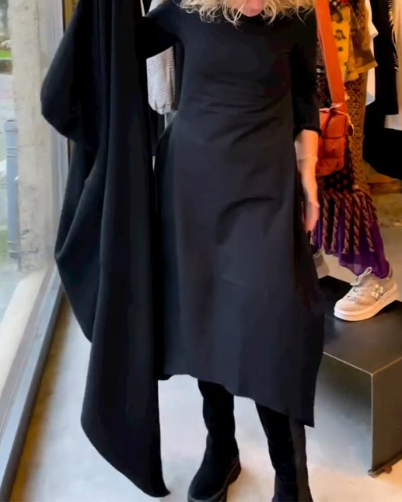 Elegante jurk in een effen kleur in de kleur Zwart voor dames in stijl ideaal voor de herfst.