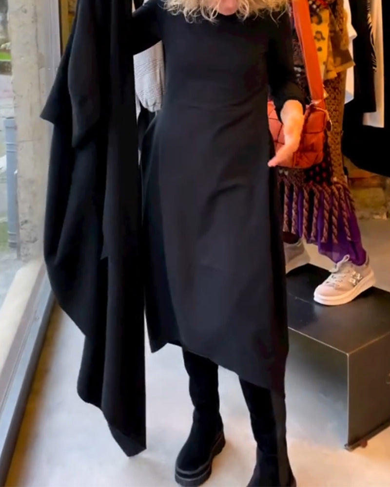 Elegante jurk in een effen kleur in de kleur Zwart voor dames in stijl ideaal voor de herfst.