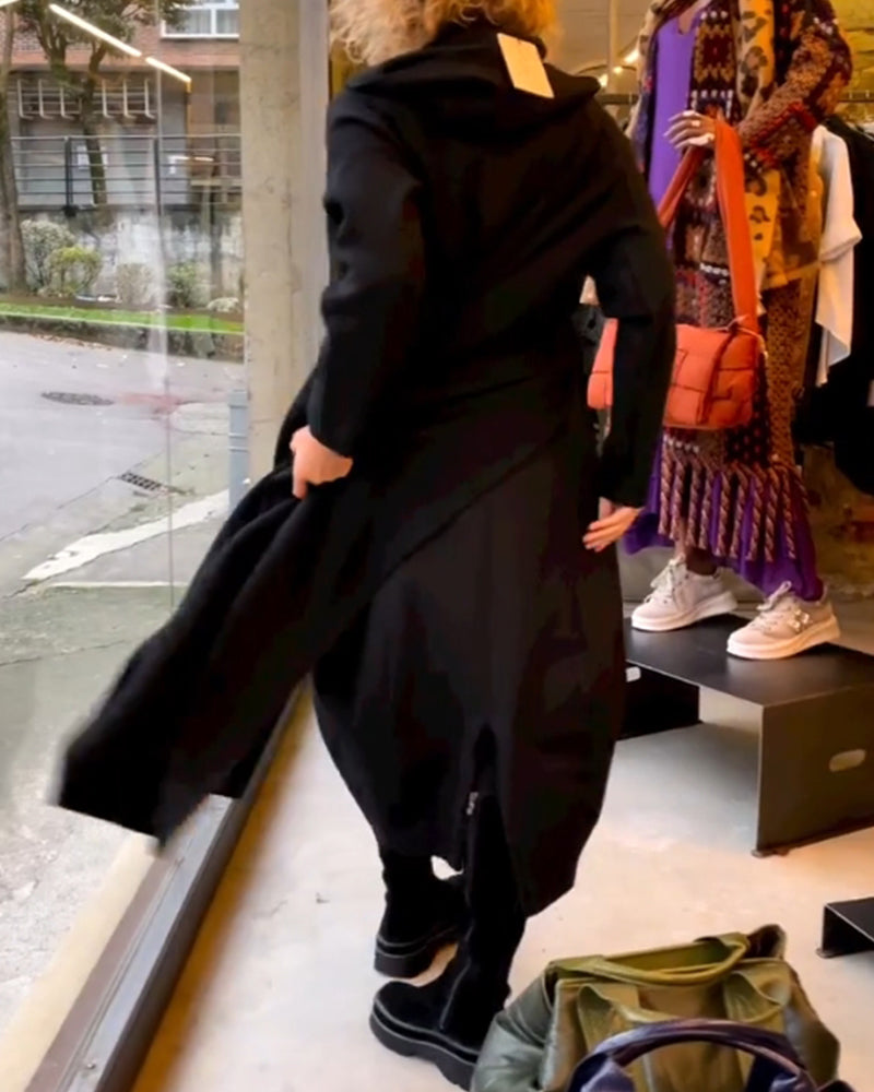 Elegante jurk in een effen kleur in de kleur Zwart voor dames in stijl ideaal voor de herfst.