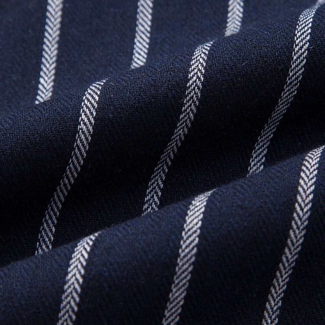 Elias | Gestreept katoenen overhemd & linnen broek met rechte pijpen in de kleur Marineblauw voor heren in Beach stijl ideaal voor de zomer.