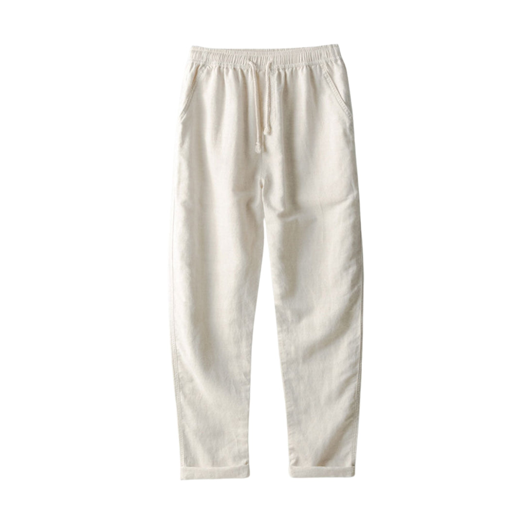 Elias | Gestreept katoenen overhemd & linnen broek met rechte pijpen in de kleur Marineblauw voor heren in Beach stijl ideaal voor de zomer.