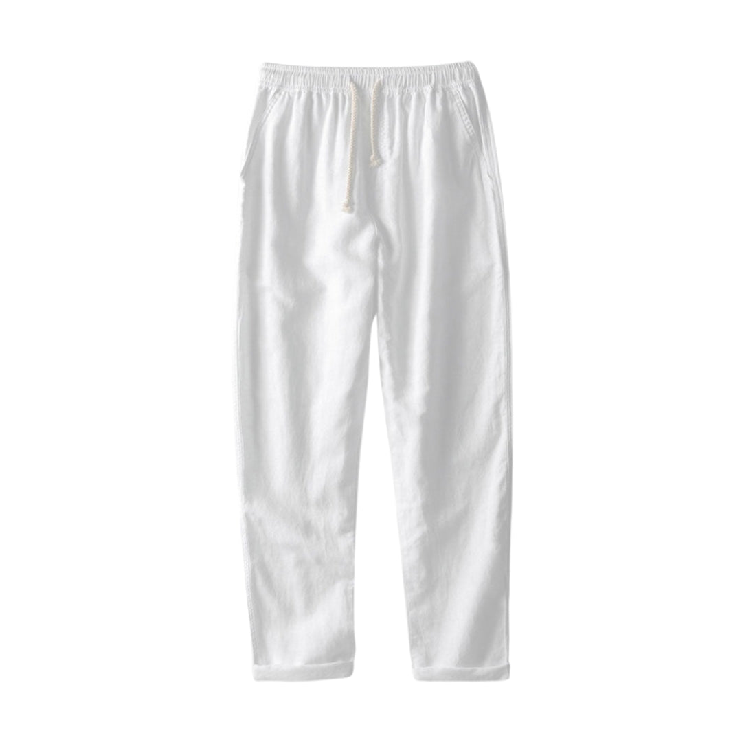 Elias | Gestreept katoenen overhemd & linnen broek met rechte pijpen in de kleur Marineblauw voor heren in Beach stijl ideaal voor de zomer.