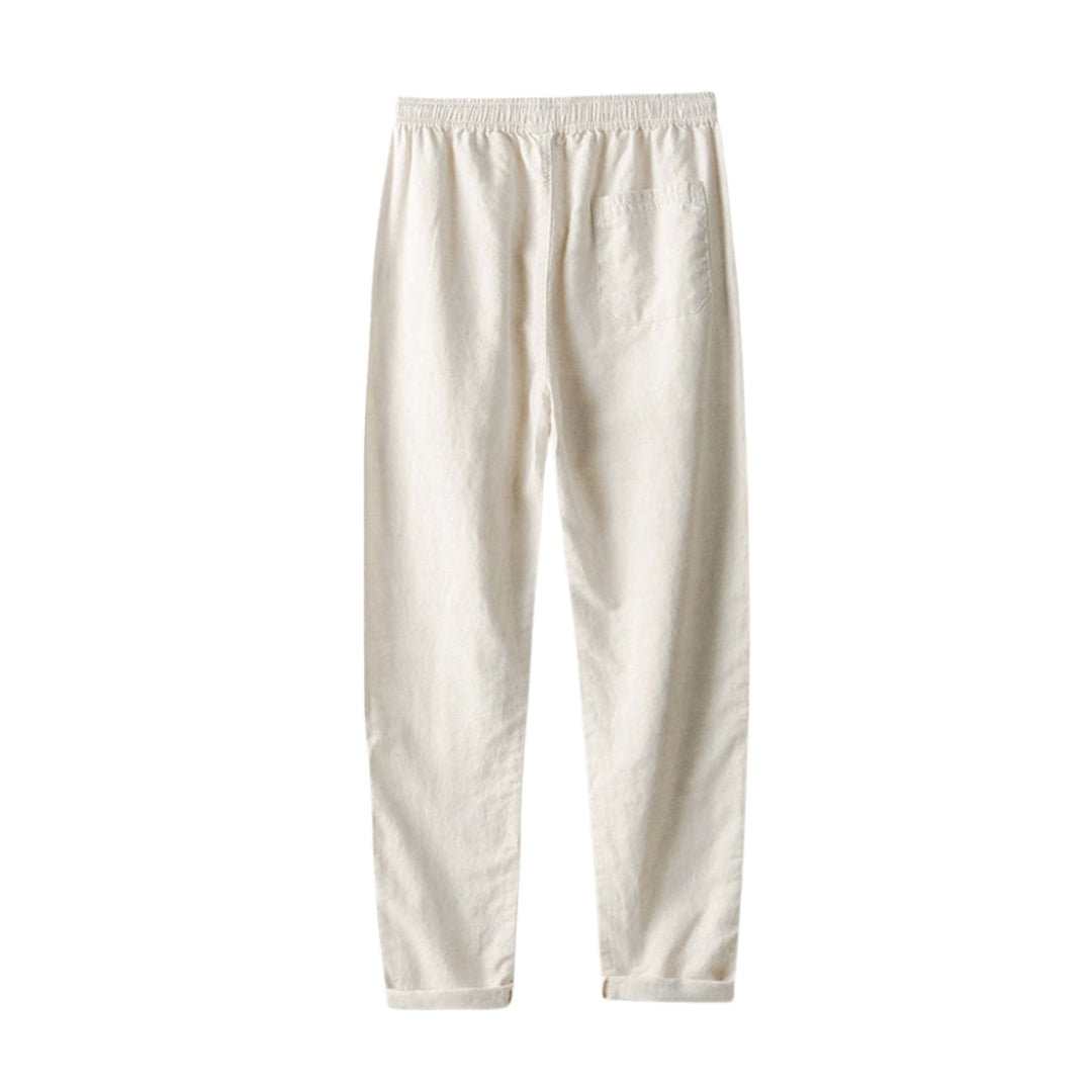 Elias | Gestreept katoenen overhemd & linnen broek met rechte pijpen in de kleur Marineblauw voor heren in Beach stijl ideaal voor de zomer.