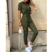 Elin | Jumpsuit met ceintuur en korte mouw in de kleur Zwart voor dames in Party stijl ideaal voor de zomer.