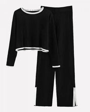 Eline | Randversierde jas & casual broek set in de kleur Wit voor dames in Smart-casual stijl ideaal voor de winter