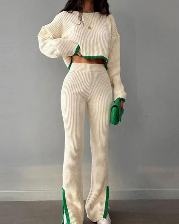 Eline | Randversierde jas & casual broek set in de kleur Wit voor dames in Smart-casual stijl ideaal voor de winter