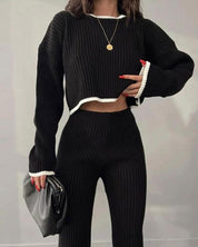 Eline | Randversierde jas & casual broek set in de kleur Wit voor dames in Smart-casual stijl ideaal voor de winter