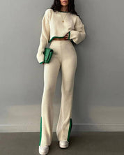 Eline | Randversierde jas & casual broek set in de kleur Wit voor dames in Smart-casual stijl ideaal voor de winter