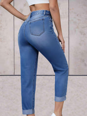 Eline | Stijlvolle hoge taille jeans in de kleur Donkerblauw voor dames in stijl ideaal voor de lente.