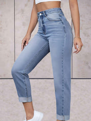 Eline | Stijlvolle hoge taille jeans in de kleur Donkerblauw voor dames in stijl ideaal voor de lente.