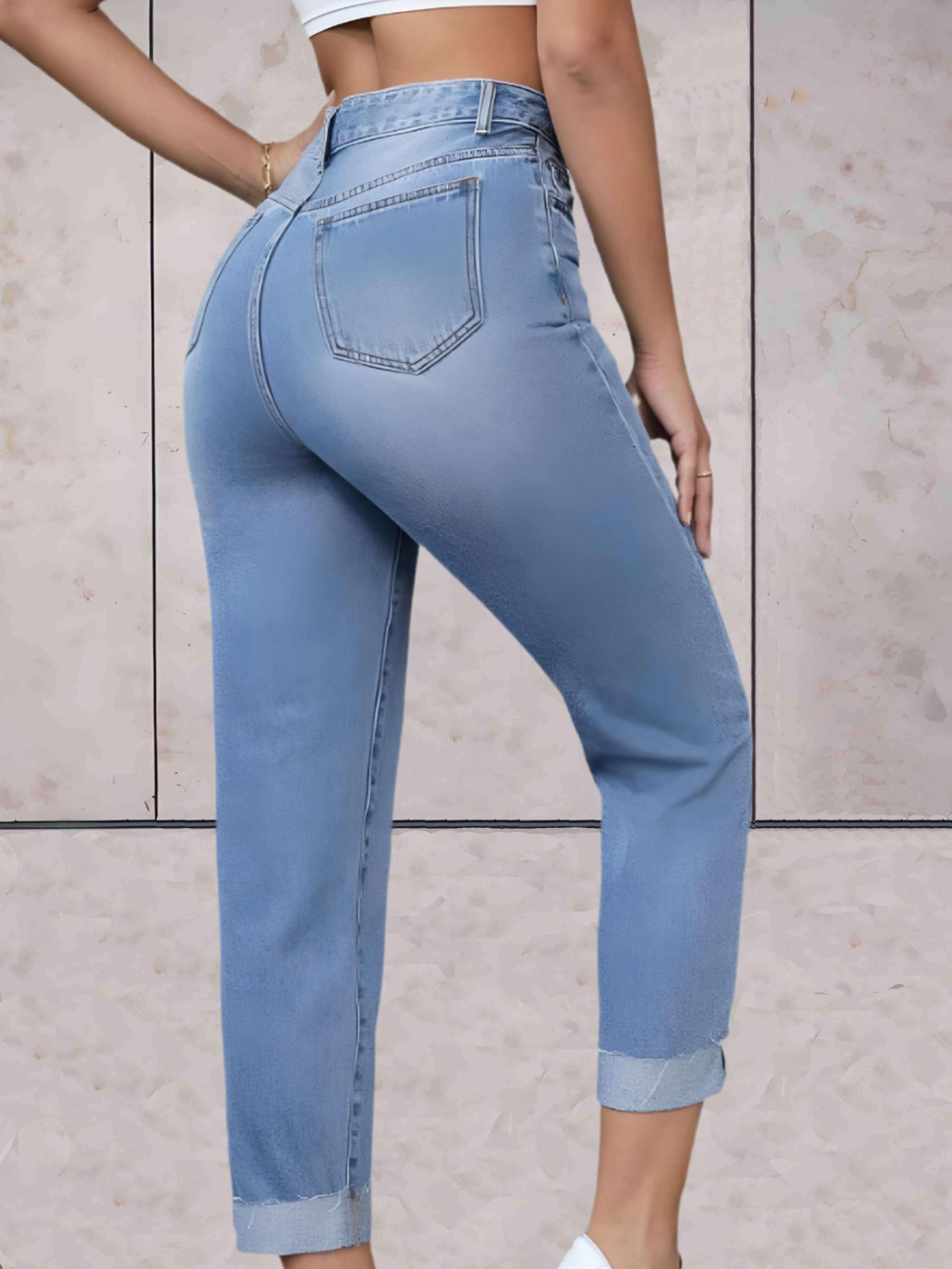 Eline | Stijlvolle hoge taille jeans in de kleur Donkerblauw voor dames in stijl ideaal voor de lente.
