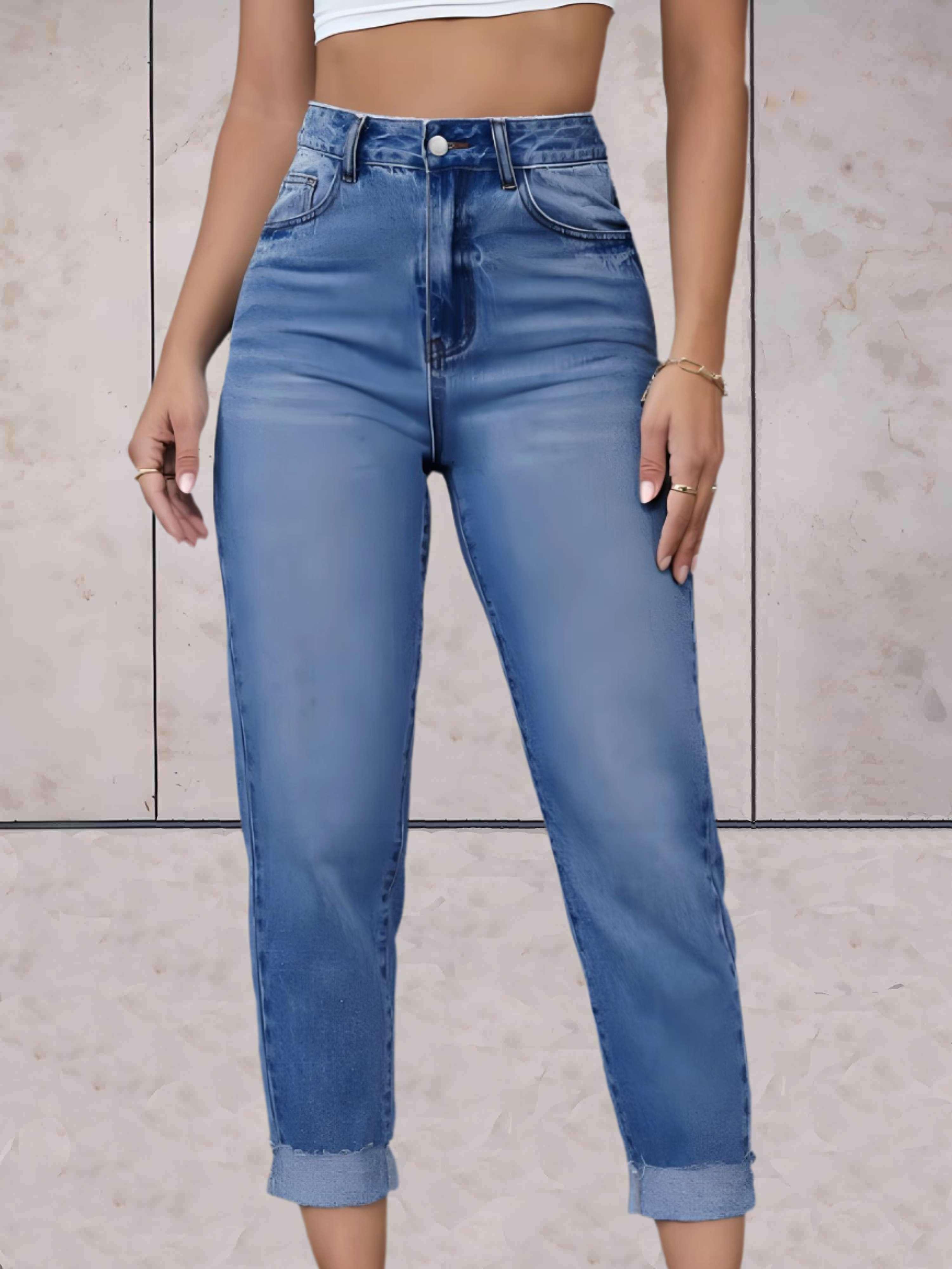 Eline | Stijlvolle hoge taille jeans in de kleur Donkerblauw voor dames in stijl ideaal voor de lente.
