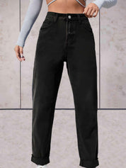 Eline | Stijlvolle hoge taille jeans in de kleur Zwart voor dames in stijl ideaal voor de lente.