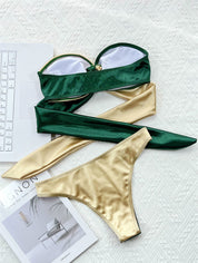Emma | Stijlvolle & chique bikini in de kleur Beige/Groen voor dames in Beach stijl ideaal voor de zomer.