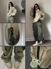 Esmée | Cargo Jeans met Trekkoord in de kleur Groen voor dames in Outdoor stijl ideaal voor de herfst.