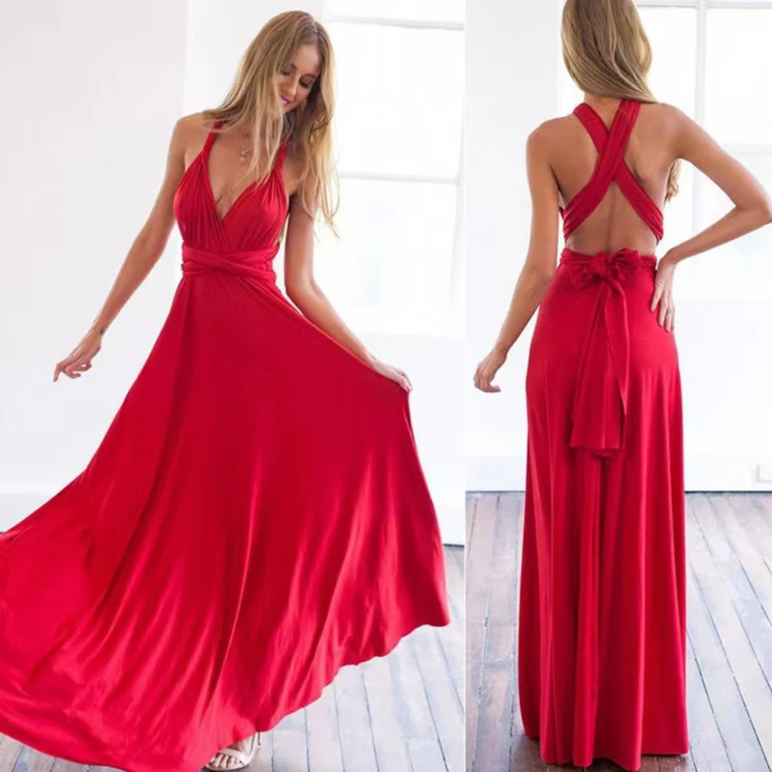 Esmee | Lange zomerjurk voor dames in de kleur Rood voor dames in stijl ideaal voor de zomer.