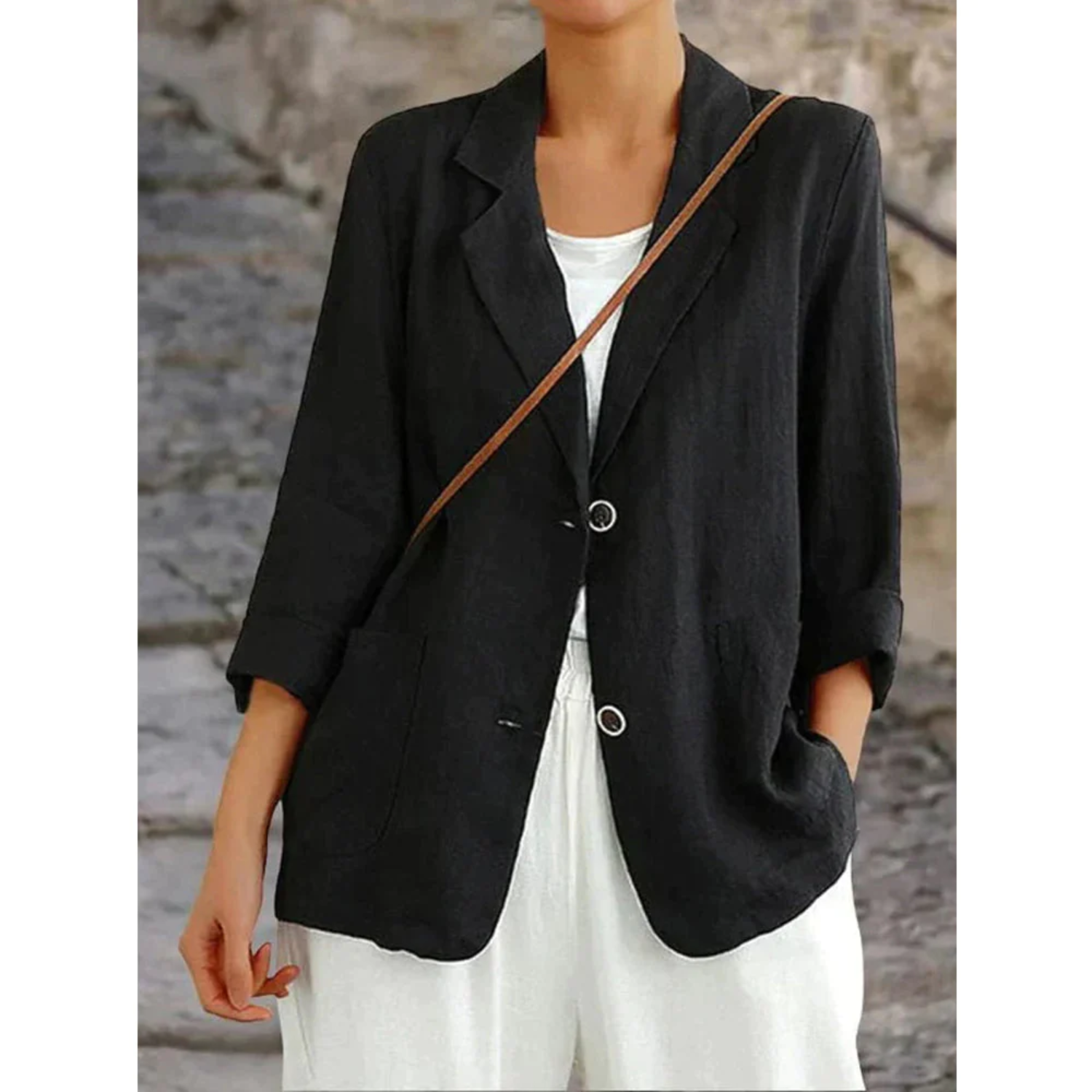 Esmée | Linnen dames blazer in de kleur Zwart voor dames in Beach stijl geschikt voor alle seizoenen.